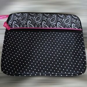 Pampered Chef Padded Tablet Case Black and White Polka Dot /Paisley. Pink Trim